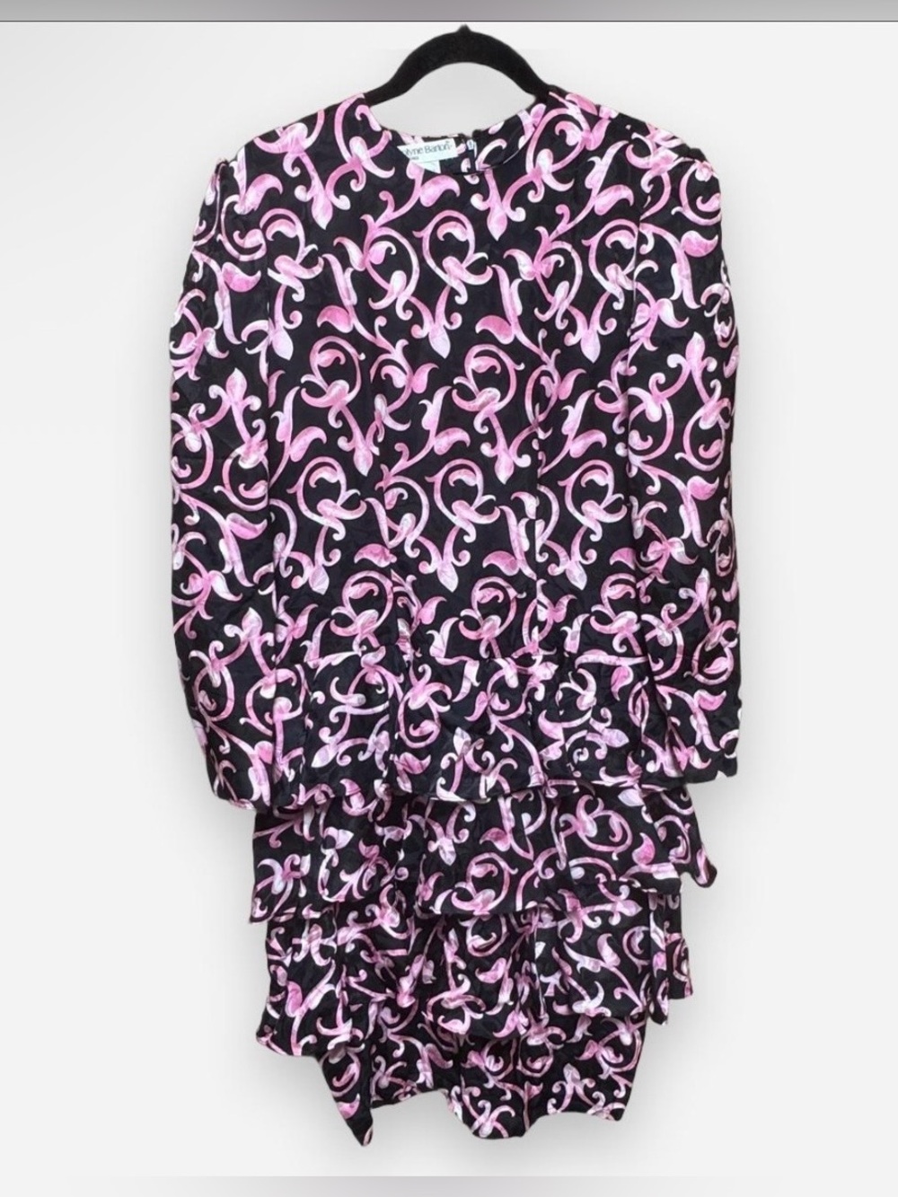Vintage Carolyne Barton Black and Pink Silk Layered Skirt Dress